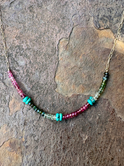 Multi Tourmaline & Turquoise 14/20 Gold Filled Necklace