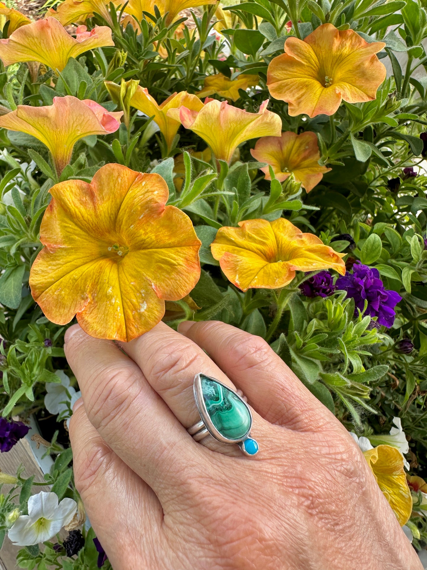 Malachite & Turquoise Ring Size 7