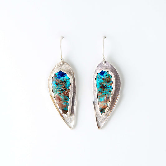 Chrysocolla Azurite Feather Shape Earrings