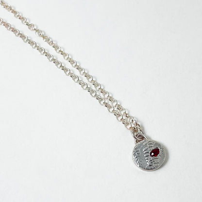 Fern Pattern & Ruby Small Disc Necklace