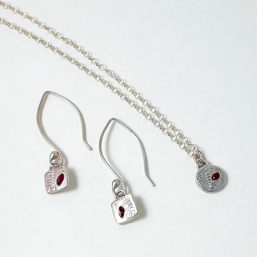 Fern Pattern & Ruby Small Disc Necklace