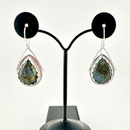 Grey Green Labradorite Teardrop Kite Earrings