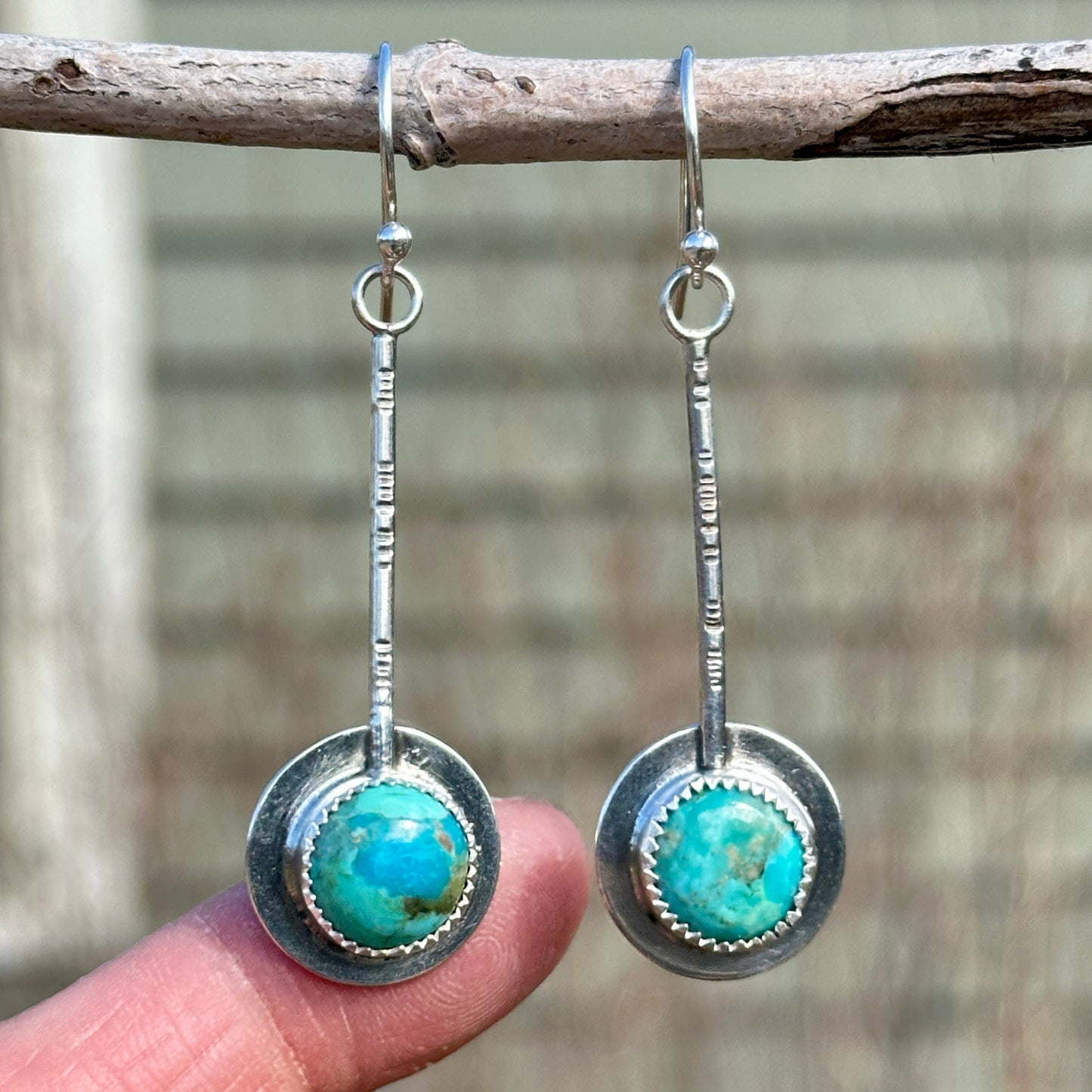 Small Round Mojave Turquoise Pendulum Earrings
