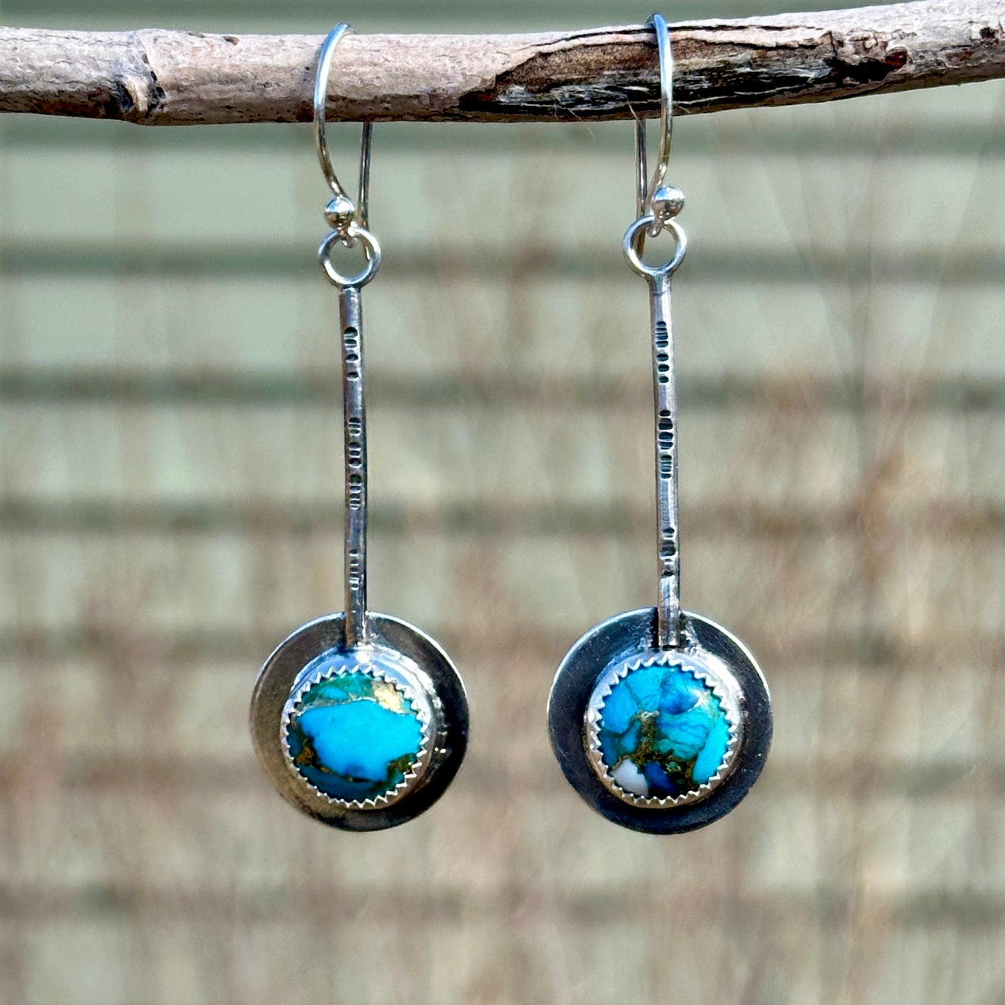 Small Round Copper Turquoise Pendulum Earrings