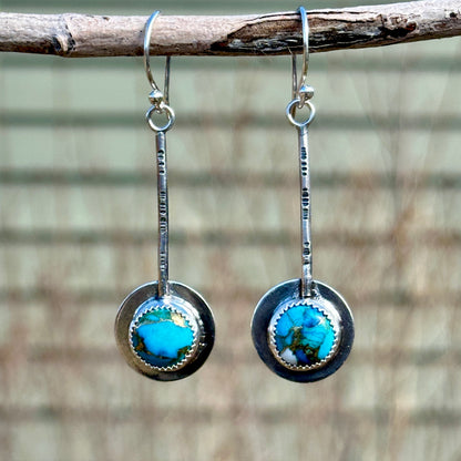 Small Round Copper Turquoise Pendulum Earrings
