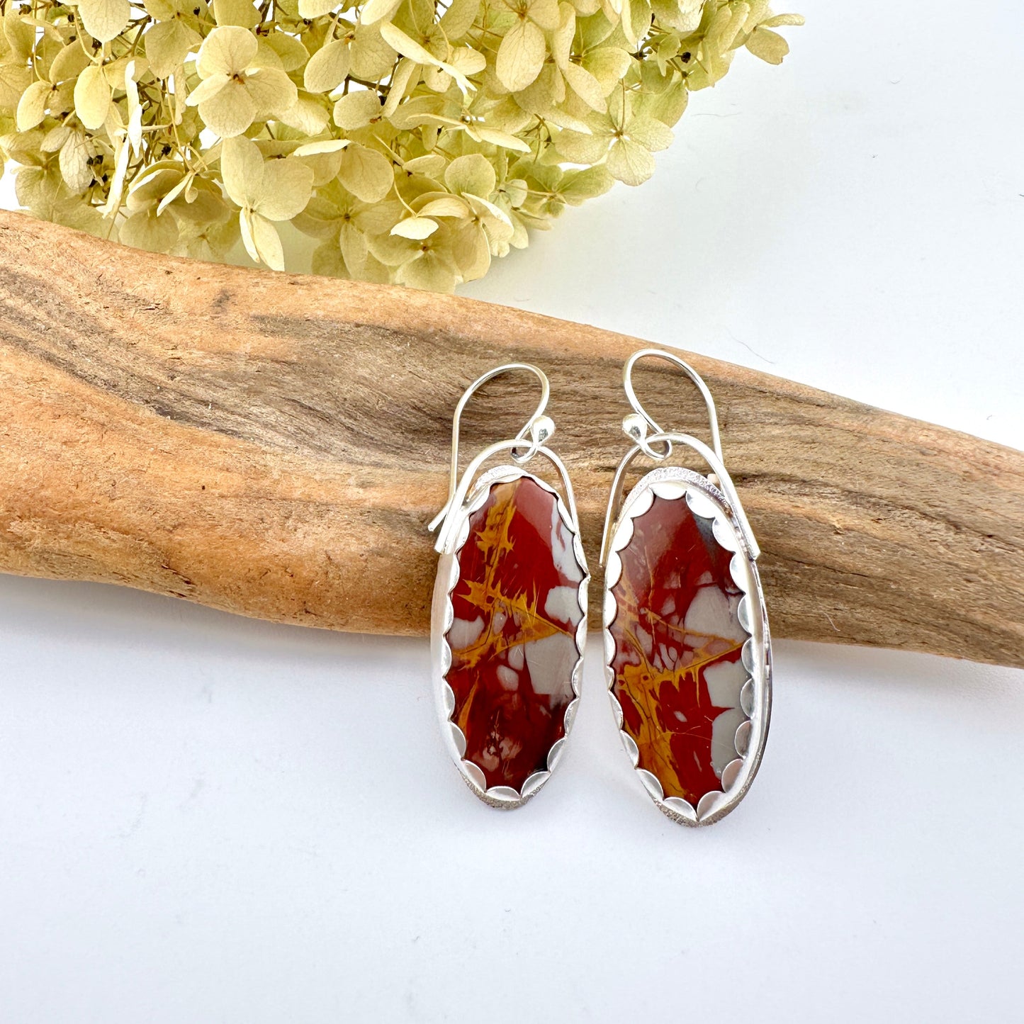 Mookaite Jasper Long Oval Textured Earrings