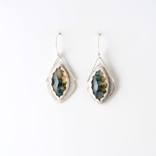 Green Moss Agate Kite Earrings