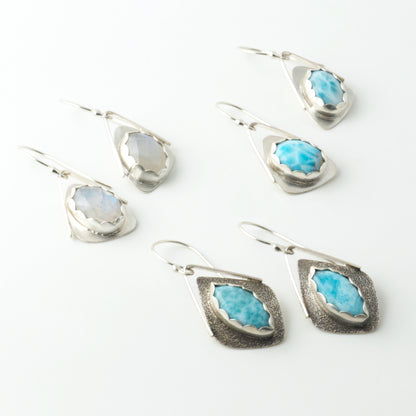 Rosecut Oval Rainbow Moonstone Wing Earrings