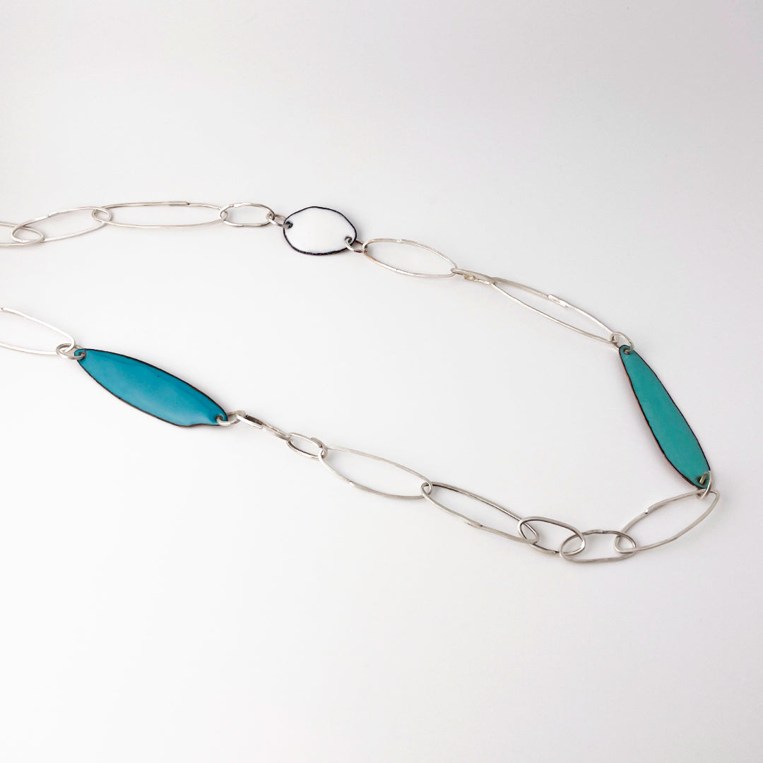 Gem Clips Handmade Sterling Chain & Enamel Elements Necklace #1