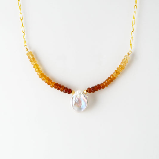 Hessonite Garnet Ombre with Pearl 14K Gold Filled Necklace