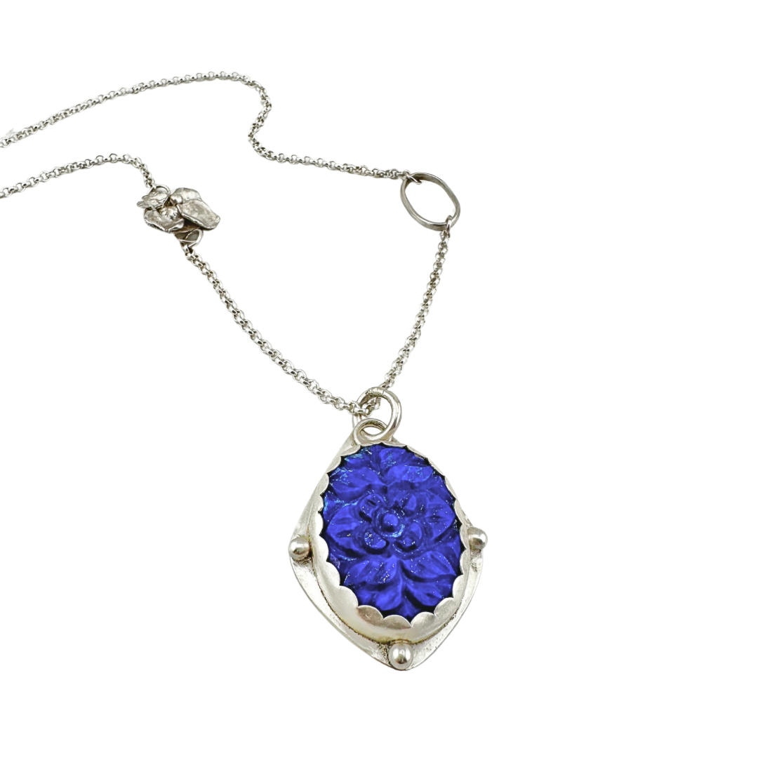 Carved Lapis Lazuli Oval Pendant Necklace