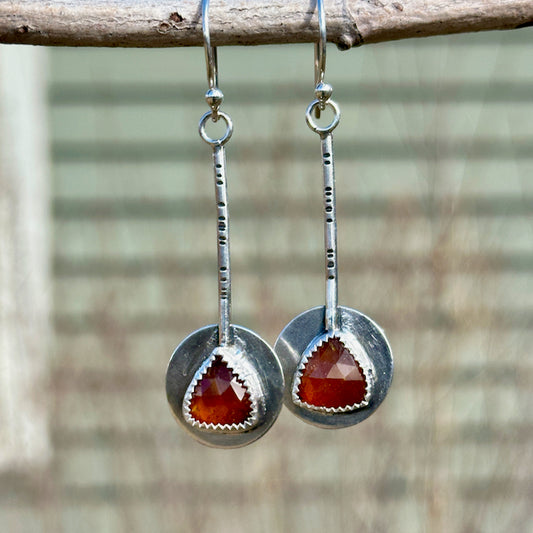 Triangle Rosecut Orange Kyanite Pendulum Earrings