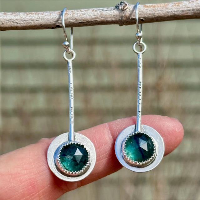 Rosecut Teal Kyanite Pendulum Earrings