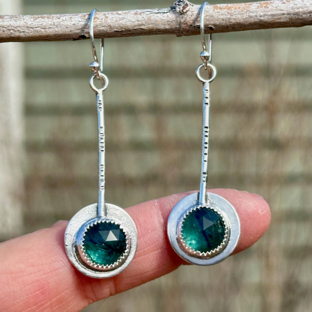 Rosecut Teal Kyanite Pendulum Earrings