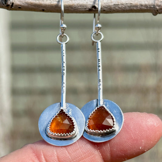 Triangle Rosecut Orange Kyanite Pendulum Earrings