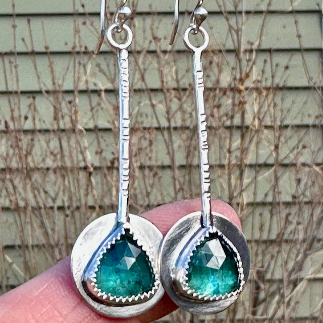 Rosecut Teal Kyanite Pendulum Earrings