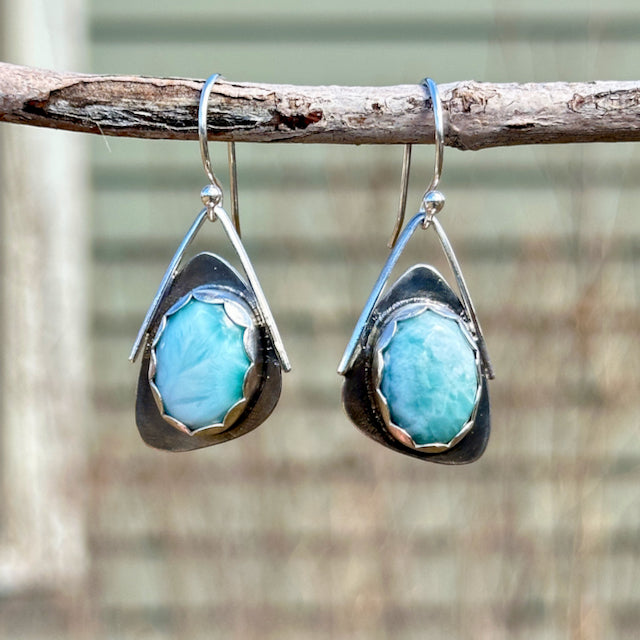 Oval Larimar Wing Earrings