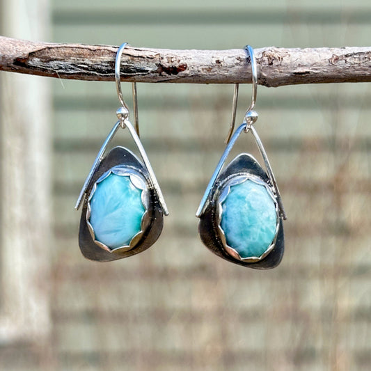 Oval Larimar Wing Earrings