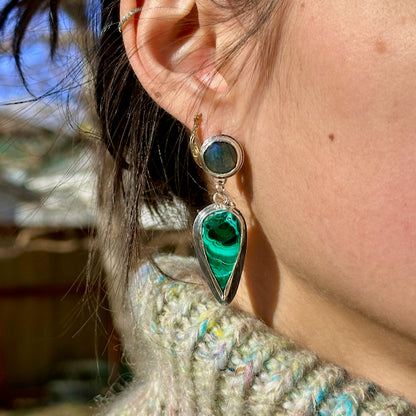 Rosecut Labradorite & Malachite Post Earrings