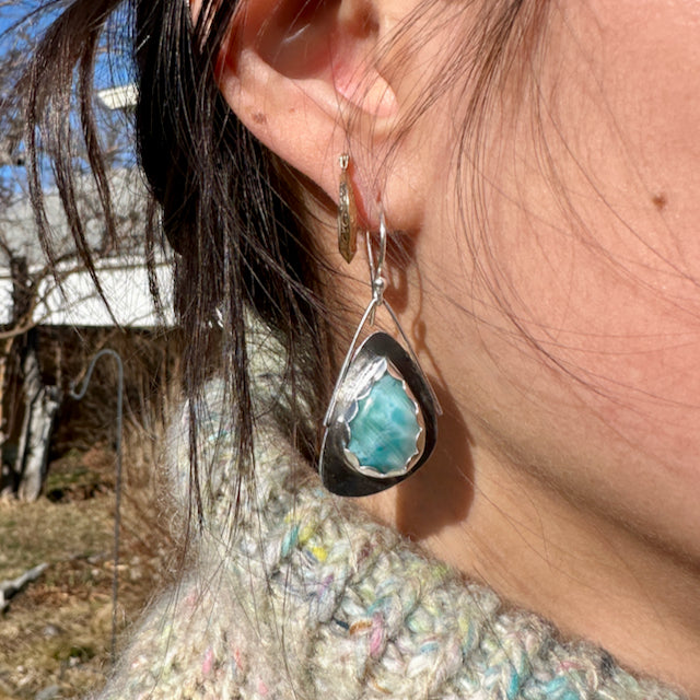 Large Teardrop Larimar Wing Earrings