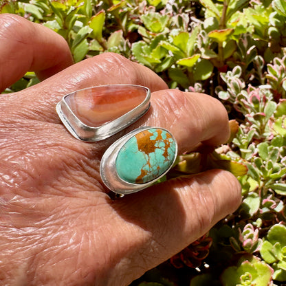 Mojave Turquoise & Banded Agate Adjustable Ring Size 7.25-8