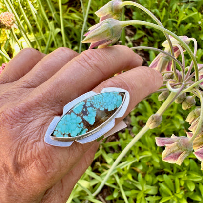 Diamond Mojave Turquoise Notched Base Ring Size 9