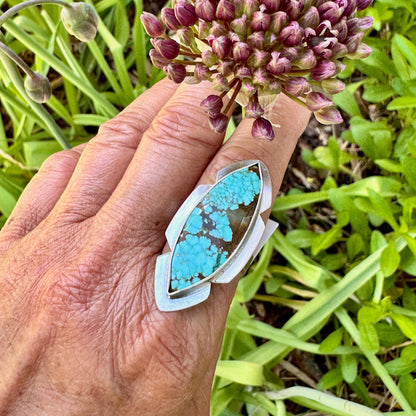Diamond Mojave Turquoise Notched Base Ring Size 9