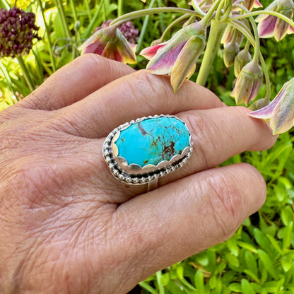 Long Oval Turquoise Ring Size 9