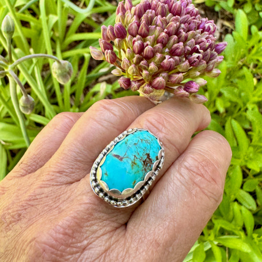 Long Oval Turquoise Ring Size 9