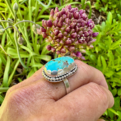 Long Oval Turquoise Ring Size 9