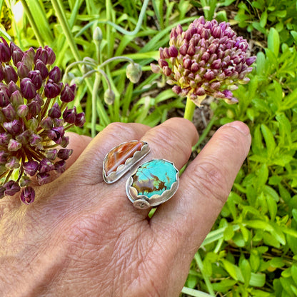 Mojave Turquoise & Banded Agate Adjustable Ring Size 8-8.75