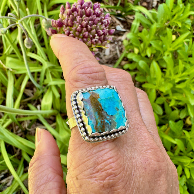 Large Square Mojave Turquoise Ring Size 9