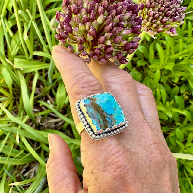 Large Square Mojave Turquoise Ring Size 9