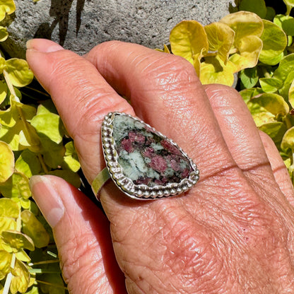 Large Triangle Eudialyte Ring Size 9