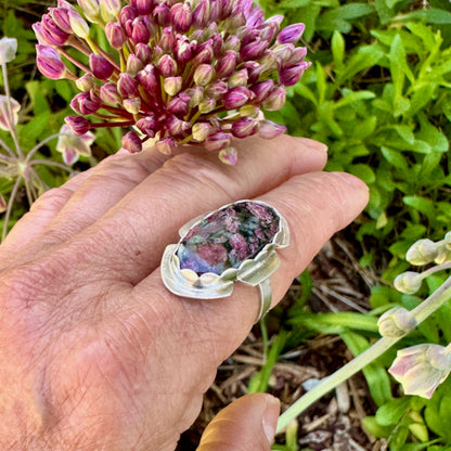 Long Oval Eudialyte Ring Size 7.25