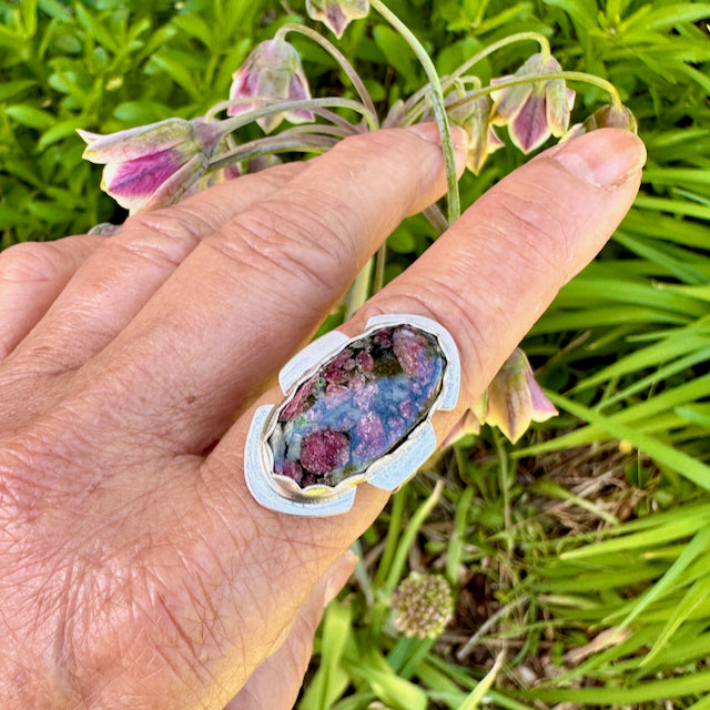 Long Oval Eudialyte Ring Size 7.25