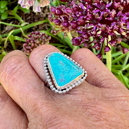 Triangle with Beaded Collar Turquoise Ring Size 7