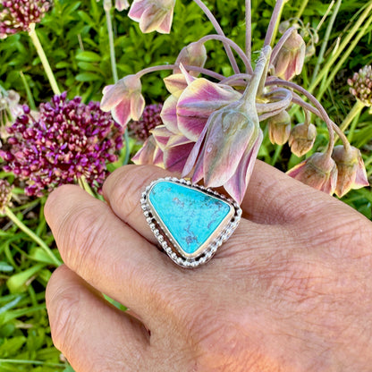 Triangle with Beaded Collar Turquoise Ring Size 7