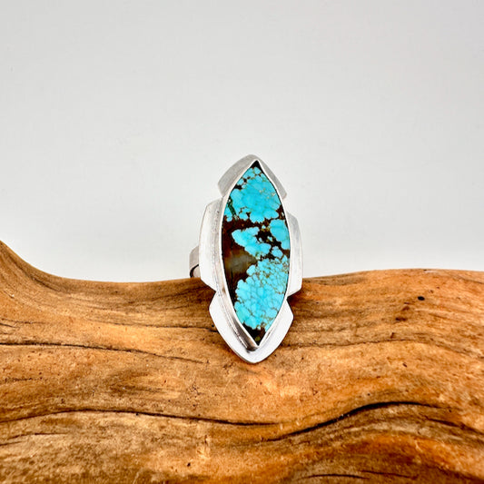 Diamond Mojave Turquoise Notched Base Ring Size 9