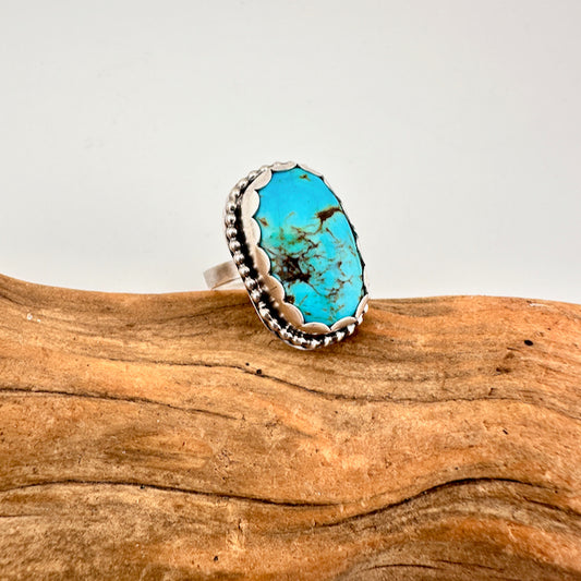 Long Oval Turquoise Ring Size 9