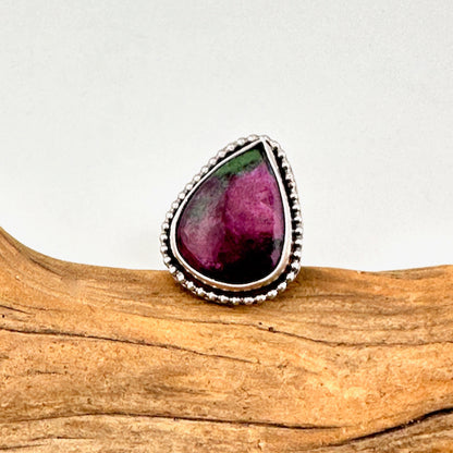 Pear Shape Ruby Zoisite with Beaded Collar Ring Size 7.75