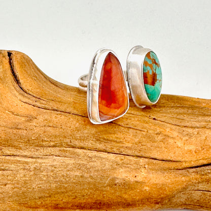 Mojave Turquoise & Banded Agate Adjustable Ring Size 7.25-8
