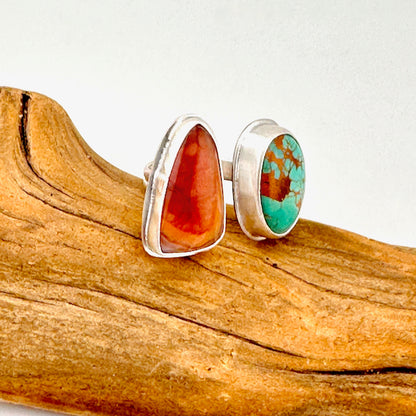 Mojave Turquoise & Banded Agate Adjustable Ring Size 7.25-8