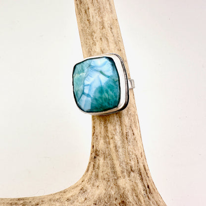 Faceted Square Larimar Ring Size 10