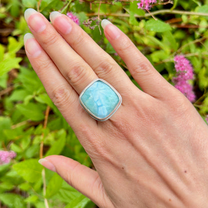 Faceted Square Larimar Ring Size 10