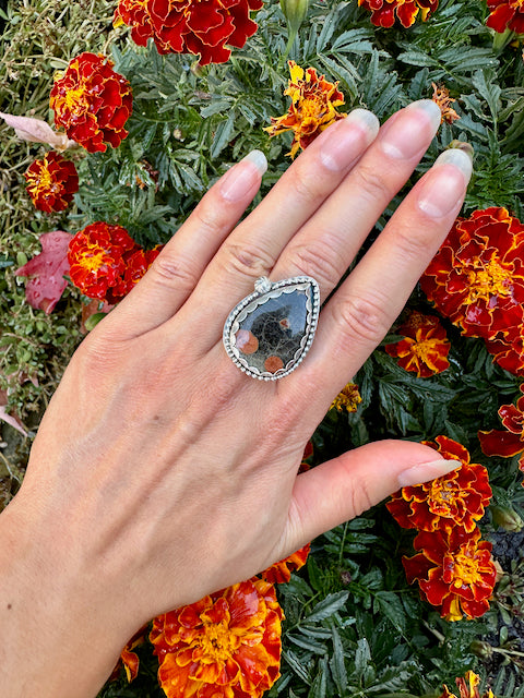 Large Teardrop Peanut Obsidian Ring Size 9.5