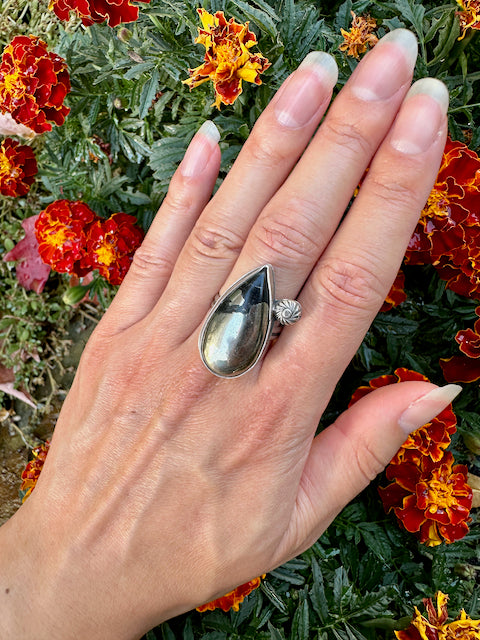 Apache Pyrite Teardrop Ring Size 8.5