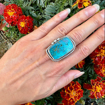 Large Rectangle Chrysocolla Ring Size 11