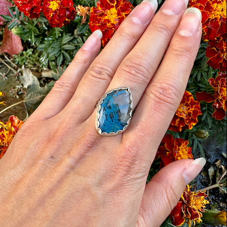 Freeform Peruvian Azurite & Agate Ring Size 8.5