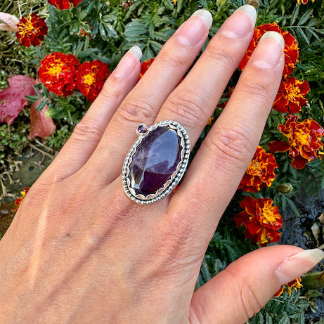 Large Oval Amethyst & Garnet Ring Size 9